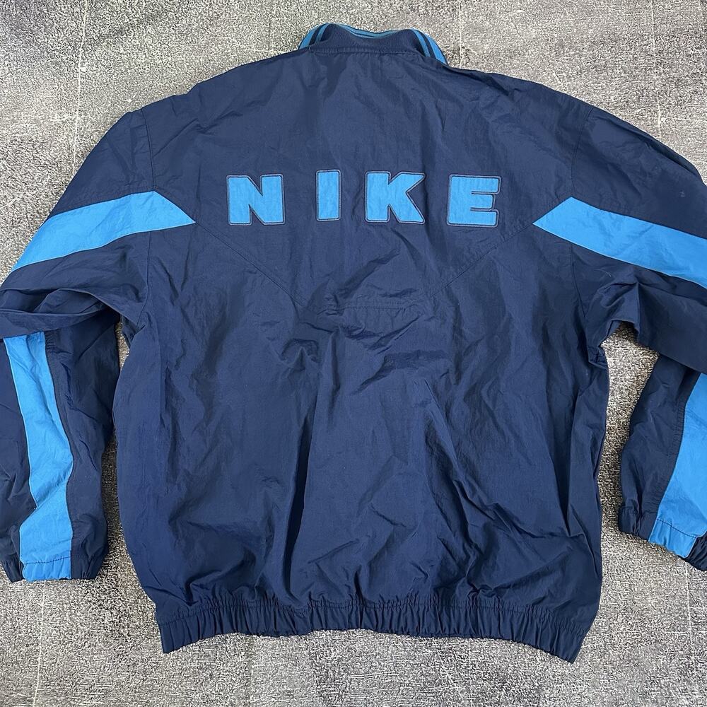 Mens Vintage 90s Nike Navy Blue Spell Out Anorak 1/4 Zip Windbreaker Jacket Sz M